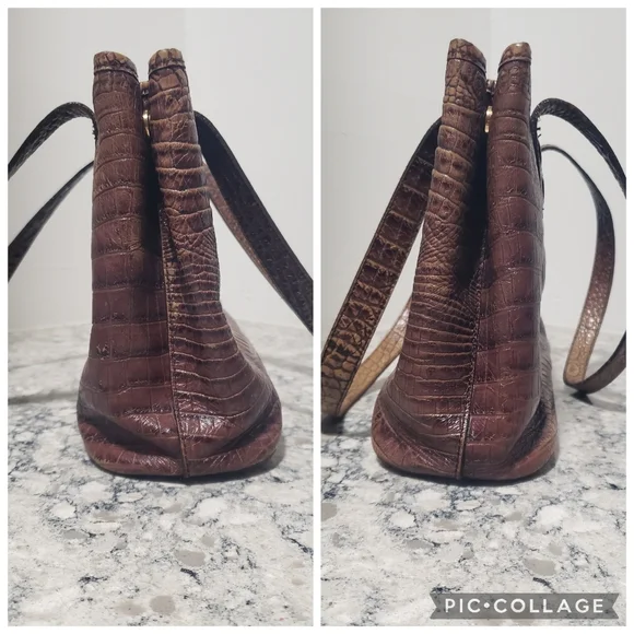 Brahmin Vintage Crocodile Embossed Leather Pecan Melbourne Small Handbag Tote - Picture 5 of 16